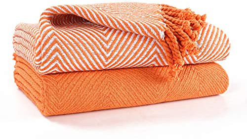 EHC Luxury Throws for Sofa Cover Couch Blanket Pack of 2, Orange Throw -125x150cm