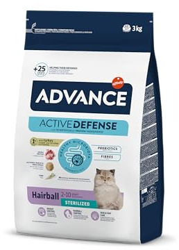 Advance Cat Hairball Sterilized, Pienso para Gatos Adultos para prevenir la formación de Bolas de Pelo con Pavo, 3kg