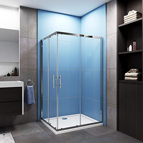 AICA SANITARIOS Mampara Esquinera Puertas Correderas Antical 6mm Cromado 80x100x195cm