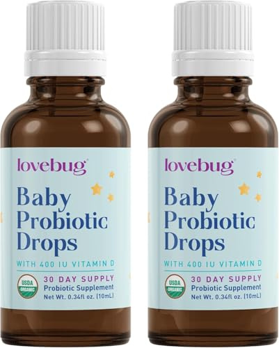 LOVEBUG Award Winning USDA Organic Probiotic for Infants & Babies 0-12 Months | Helps w/Colic, Reflux, Diarrhea, Constipation & Gas | Multi-Strain 5 Billion CFU | Liquid Drops (60 Days Supply) - 20ml