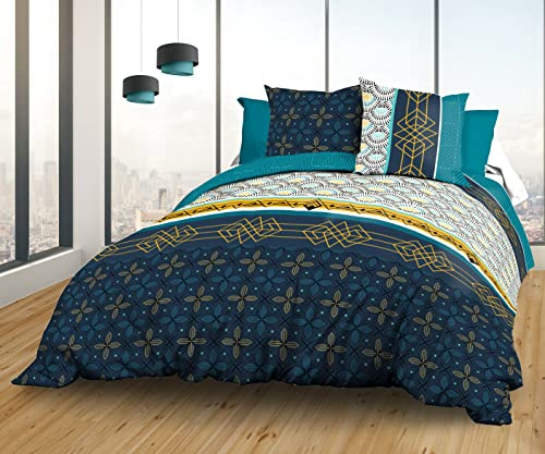 Le Linge de Jules Parure de Couette, Coton, Bleu, Jaune, 220 x 240 cm Biarritz