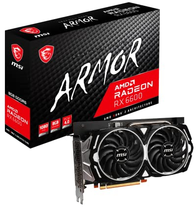 MSI Radeon RX 6600 ARMOR 8G, Scheda Video 8GB GDDR6, 128 bit, AMD RDNA™ 2, TORX FAN 2.0, Cores 1792 Units, PCI Express® 4.0 x8, DisplayPort x 3 (v1.4), Zero Frozr