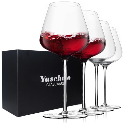 Yaschmo Crystal Red Wine Glasses Set of 4, 24.8oz Large Wine Glasses with Long Stem, Hand Blown Lead-Free Glass, Ideal Gift Packaging for Wedding,Anniversary, Birthday,Christmas