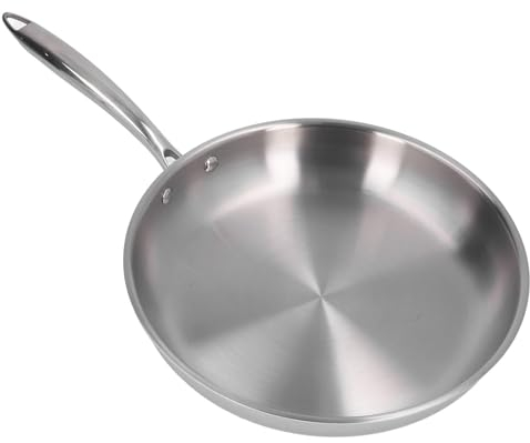 Sartén De Acero Inoxidable MOUMOUTEN, Juego De Utensilios De Cocina De 3 Capas Sin Recubrimiento De Acero Inoxidable 304 Grueso, Calienta La Sartén Con Asas Ergonómicas(30cm)