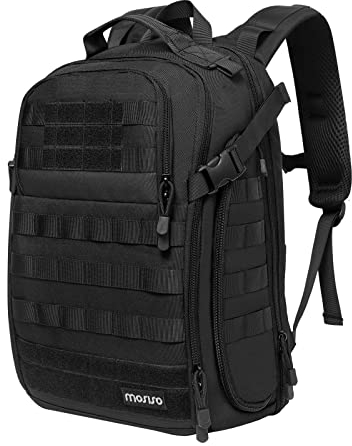 MOSISO Tactical Backpack, 2-Layer Military Daypack 3 Day Assault Pack Rucksack Outdoor Hiking Hunting Camping Training Travel Shoulder Bag with Trolley Belt, Black