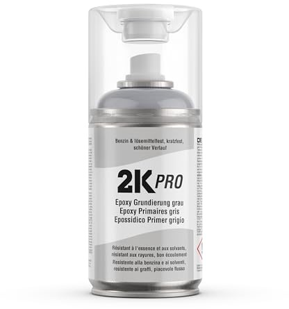 2K PRO 2K Spraydose 250ml - 2 Komponenten Sprühlack, Schnelltrocknender Spritzlack, UV-Beständig, Stoss- und Kratzfest | Epoxy-Grundierung Grau