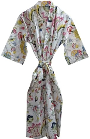 KRAAFTY Robe Kimono en Coton Imprimé pour Femmes pour Filles Peignoir Léger Long Robe Kimono Longue (Multicolore), taille unique