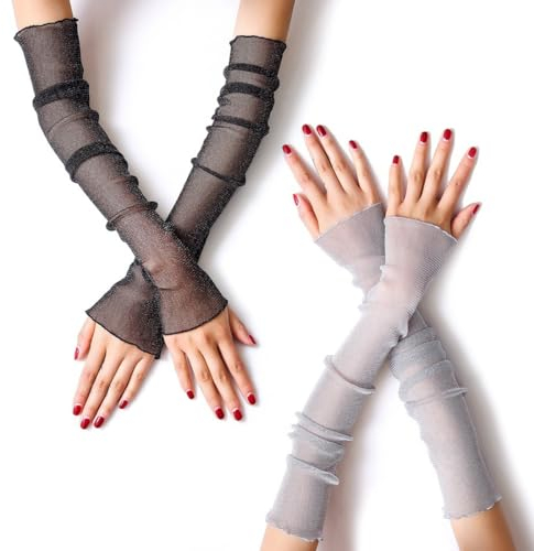 Teegxddy 2 Paar Tül Fingerlose Armstulpen,arm sleeve,Uv Schutz Arm Ärmel armstulpen sommer für Perfekt Party Outdoor Sportaktivitäten