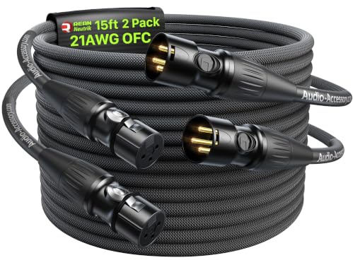 AA AUDIO ACCESSORY XLR Cables 15 feet 2Pack, 21AWG OFC Shielded Mic Cord