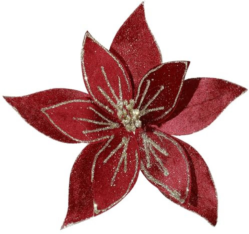 GL-Turelifes Flores de Navidad grandes con purpurina de 10.2 pulgadas, 6 piezas de flores artificiales de Pascua de terciopelo para árbol de Navidad, adornos florales plegables para decoraciones de