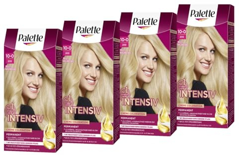 Palette Intensiv Creme Coloration 10-0/200 Helles Naturblond (4 x 115 ml), permanente Haarfarbe für leuchtende, langanhaltende Farbbrillanz & 100% Grauabdeckung