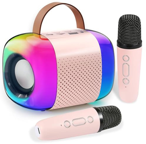 JHHBHV Mini Karaoke Machine 2 Microphones Kids Karaoke Machines for Girls for Kids & Girls, LED Lights, Voice Effects, Perfect for Parties & Family Fun Gifts for Girls Birthday Presents