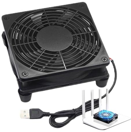 Router-fläkt – USB-driven fläkt, effektiv kylning med luftflöde | tyst 120 mm DC 5 V fläkt, router-överhettningslösning, bärbar fläkt för WLAN-routrar, TV-box, nätverksutrustning