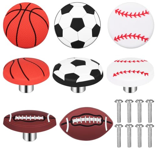 POPETPOP Boutons De Tiroir Ballon De Sport Lot De 8 Pièces Football Baseball Basket-Ball Poignées De Commode Pour Enfants Décoration De Meuble Pour Chambre Armoire Et Vanity