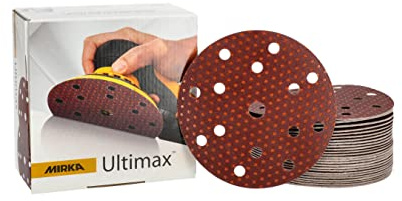 Mirka Ultimax Schleifpapier Ø 150mm Klett 15-Loch/Korn P180 / 50 Stk/Für 150mm Exzenter und Schleifmaschinen/Schleifen von Weich- und Hartholz, Mineralwerkstoffe, harte Altlacke / UC61105018