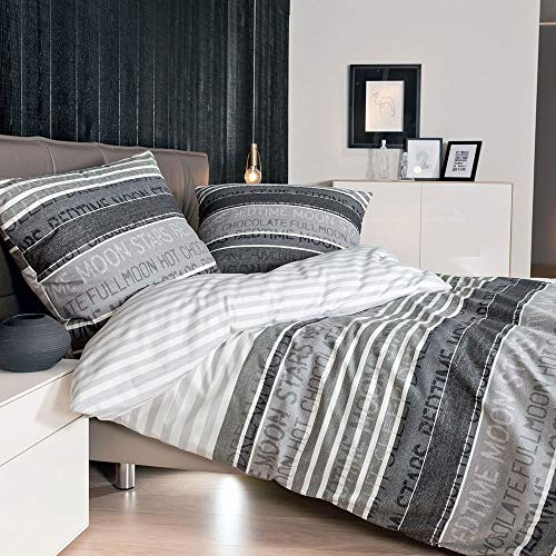 Janine Mako Satin Bettwäsche 200 x 220 cm Satin Bettbezug grau Palermo Bettwäsche grau aus Baumwolle