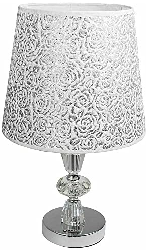 Vetrineinrete® Lume moderno da comodino abat jour lampada da tavolo in acciaio cromato e paralume decorato glitter argento D19-A P93
