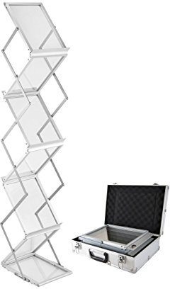 Prospektständer, A4, mit 6 Fächern, tragbar, faltbar, für Prospekte, Katalog, Stand, Pop-Up, Zeitschriftenhalter, Ständer mit Aluminium-Tragetasche für Messebüro
