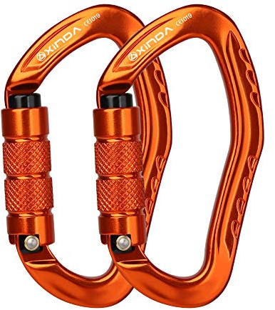 Small Auto Locking Carabiner - Twistlock Rock Climbing Carabiner Clip, Self Locking Arborist Carabiner, Heavy Duty Ear Shaped Hammock Carabiners For Camping, Rappelling, Mountaineering(2 pcs Orange)