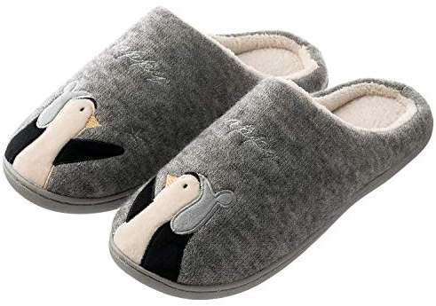 Tofern Womens and Mens Cozy Slip On House Slippers Indoor Outdoor Warm Winter Slippers with Rubber Sole Penguin