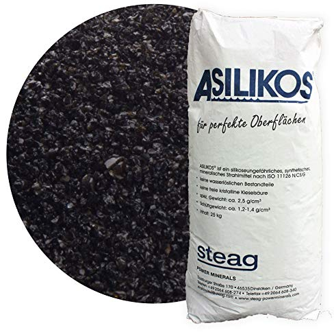 Schicker Mineral – 25 kg Asilikos Strahlmittel aus Aluminiumschlacke – Strahlgut für effektives Sandstrahlen – mineralischer Strahlsand mit stark abrasiver Wirkung (Ø Körnung: 0,25-1,4 mm)