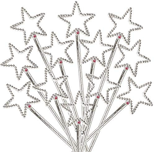ArtCreativity Sparkly Star Wand, Bulk Pack of 24, Princess Party Favors for Girls and Boys, Silver Star Wand 7.5 Inch Magic Toy Wands with Rhinestones, Princess Costume Dress-Up Accessories