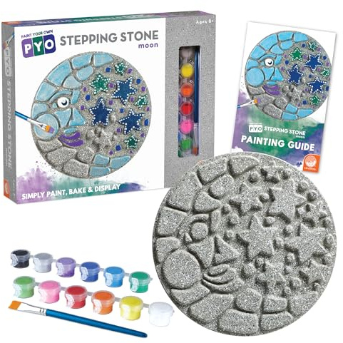 MindWare Paint Your Own Stepping Stone Kit - Mosaic Moon and Stars - Kits Include Paint and Brushes -
