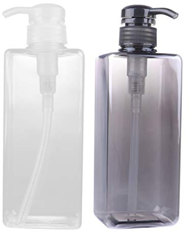 Cabilock Lot de 2 Flacons Pompe Rechargeables 600ml en Plastique PP pour Gel Bain et Shampooing, Portable Salle de Bain ou Camping