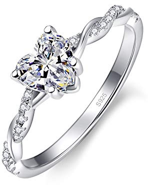 BONLAVIE Amour Coeur Blanc zircone cubique bagues de fiançailles pour Les Femmes 925 Bague de promesse en Argent Sterling sa Taille 49