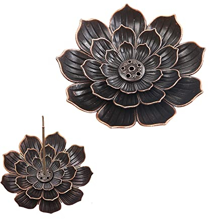 YUEMING Brass Lotus Incense Holder, Brass Lotus Incense Holder Cone Incense Burner with Ash Sensor for Home Office Tea House Bedroom Yoga Room Accessories