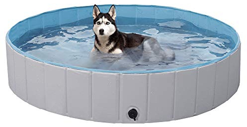 Yaheetech Foldable Dog Swimming Pool, 140 x 30 cm, Swimming Pool, Bath, Dogs, Portable Bathing Basin for Dogs/Cats, Outdoor, Indoor, Non-Slip with Repair Patches and Brush Grey