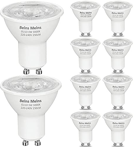 Lampadine LED GU10 a Faretto 3W (equivalenti a 35W) 230V Luce Bianca Calda Non Dimmerabile 10 Pezzi