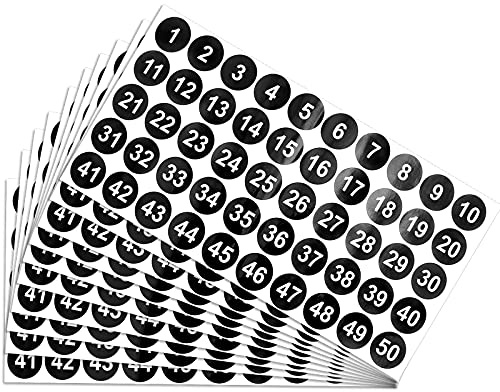 milaosk 10 Fogli Nero Adesivi Numeri in Vinile 1 a 50 Adesivi Numerici Consecutivi Per Scatole Di Immagazzinaggio, Armadietti, Interni Ed Esterni 2.5cm Etichette Autoadesive