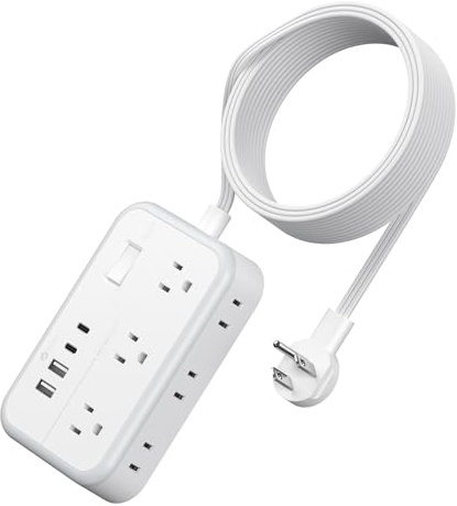 Extension Cord 15 ft, Power Strip with 6 Outlets 4 USB Charger(2 USB C Port), Flat Plug Outlet Extender Long Cord, Protection for Indoor, Home, Office Supplies, Dorm Room Essentials