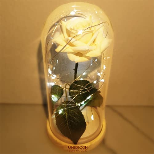 uniqicon Personalized Rose Preserve Flower in Glass Dome, Forever Beauty Beast Roses Under Glass, Galaxy Eternity Rose for Mom Women 1F