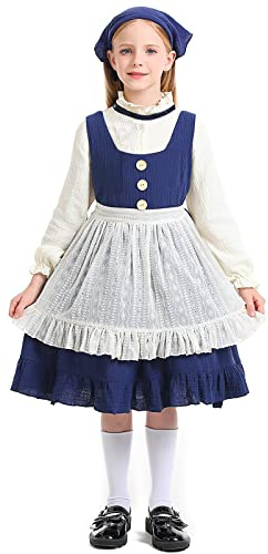 LANBETI Girls Oktoberfest Dress Little Red Riding Cosplay Costume German Bavarian Dirndl Dresses 4 Piece Set