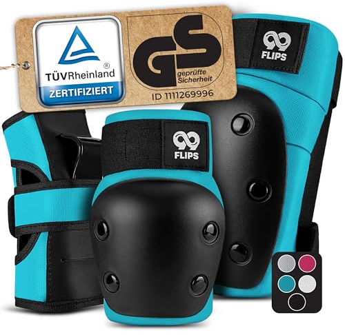 99FLIPS Inliner Schoner Erwachsene mit GS [6er Set] DIVE - M in Hellblau - Schoner Inliner Damen schützer inliner erwachsene - Knieschoner Kinder 12 Jahre protektoren Skateboard