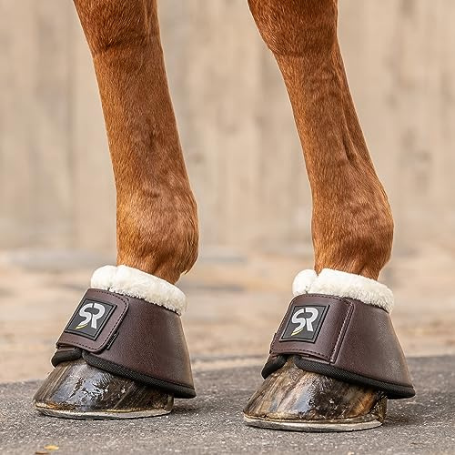 SUNRIDE Cloches de Sabot avec Fourrure (Set de 2) pour Chevaux - en Cuir véritable et néoprène - pour protéger des Coups de Boule (S/Shetty & Poney, Marron)