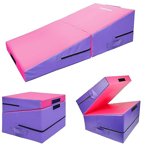 KIASTER Folding Incline Gymnastics Mat Kids Cheese Wedge Skill Shape Tumbling Mats with Carry Handle, Gym Yoga Mat for Boys Girls Home Training Aerobics Fitness Exercise
