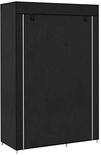 HOMCOM Armoire Penderie en Tissu, Meuble de Rangement avec Tringle à Vêtements et Étagères Ouvertes, Penderie Vêtement Dressing pour Chambre à Coucher, 103x43x162,5cm, Noir