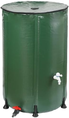 Dehner Regentonne, Regenfass faltbar, Regenwassertank Outdoor, ca. Ø 60 cm, Volumen 200 l, inkl. Auslaufhahn, PVC, dunkelgrün
