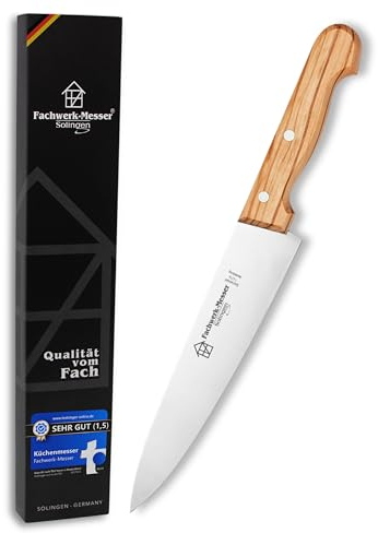 Fachwerk-Messer Kochmesser Olivenholz aus Solingen/Germany - Allzweckmesser/Universalmesser - 21 cm Klinge - Küchenmesser Holzgriff Rostfrei Handabzug