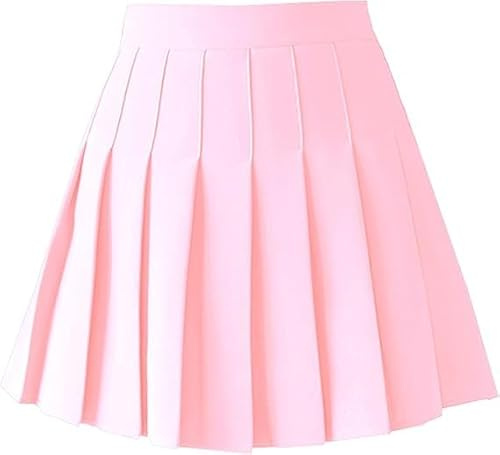 SHEKINI Gonna corta da donna a vita alta, da donna, estiva, a vita alta, piegata, da tennis, da scuola, con pantaloni, gonna da tennis, Colore: rosa., XXL