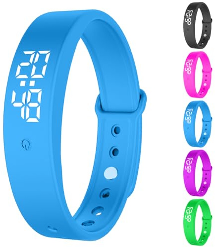 RANJIMA Bracelet avec réveil vibrant, alarme vibrante silencieuse avec minuterie et 10 alarmes quotidiennes, rappel de boisson, alarme médicaments, réveil (bleu)