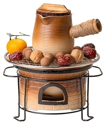 Barbecue Au Charbon De Bois Avec ThéIèRe, Barbecue Hibachi Portable D'IntéRieur Et D'ExtéRieur Avec Grille En Treillis MéTallique, PoêLe à Charbon De Bois En Argile De Table, Barbecue Japonais(Small)