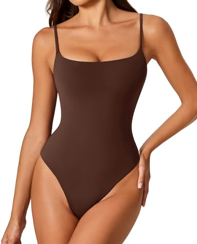 Avidlove Body Suits for Womens Sleeveless Square Neck Bodysuit Thong Cami One Piece Tank Top Bodysuits (Browen, M)