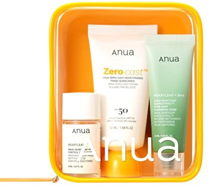 Anua Sun-Ready Travel Kit, Zero-Cast Sunscreen & Cleansing oil & Face Wash. Korean Sunscreen with Mini Size Double Cleansing routine ,Korean Skincare Set