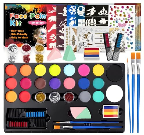 Xynovate Gesichtsfarbe Kinderschminken Set, 20 Farben Schminkfarben Schminkpalette, Kinderschminke Wasserbasis, Make Up Theaterschminke für Halloween Fasching Karneval