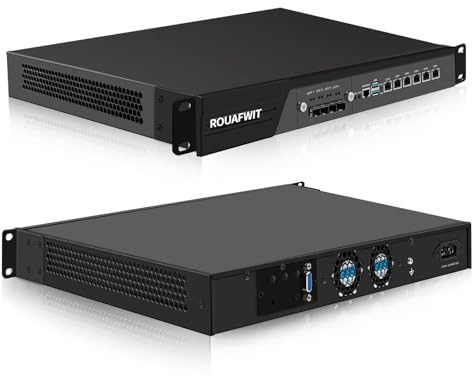 ROUAFWIT 1U Firewall Appliance 10GBe, Core i3-12100, 4 x SFP+ X710 10Gbe, 6 x i226V 2.5GbE LAN, OPNsense, Network Rackmount 19 Inch, DDR4 16G RAM 128G SSD