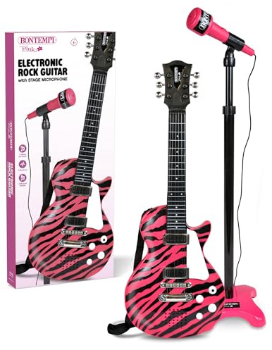 Guitare Electronique Rock Guitare et Pied Micro Jouet Rose